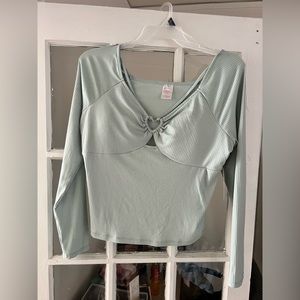 Mint Green long sleeve crop top with heart detail